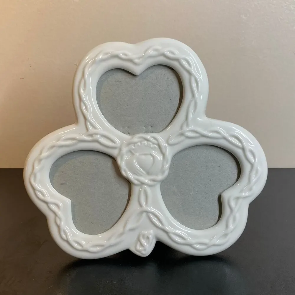 Irish Claddagh Shamrock Ceramic 3-Opening Heart Frame by Russ Berrie Vintage
